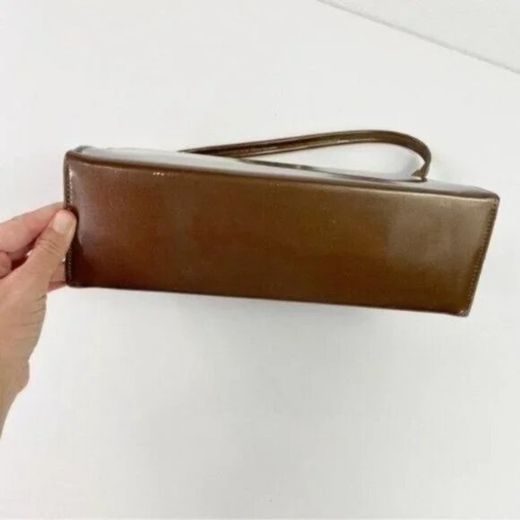 VINTAGE Patent Vinyl Kelly Style Box Purse Top Handle Satchel - Picture 3 of 10